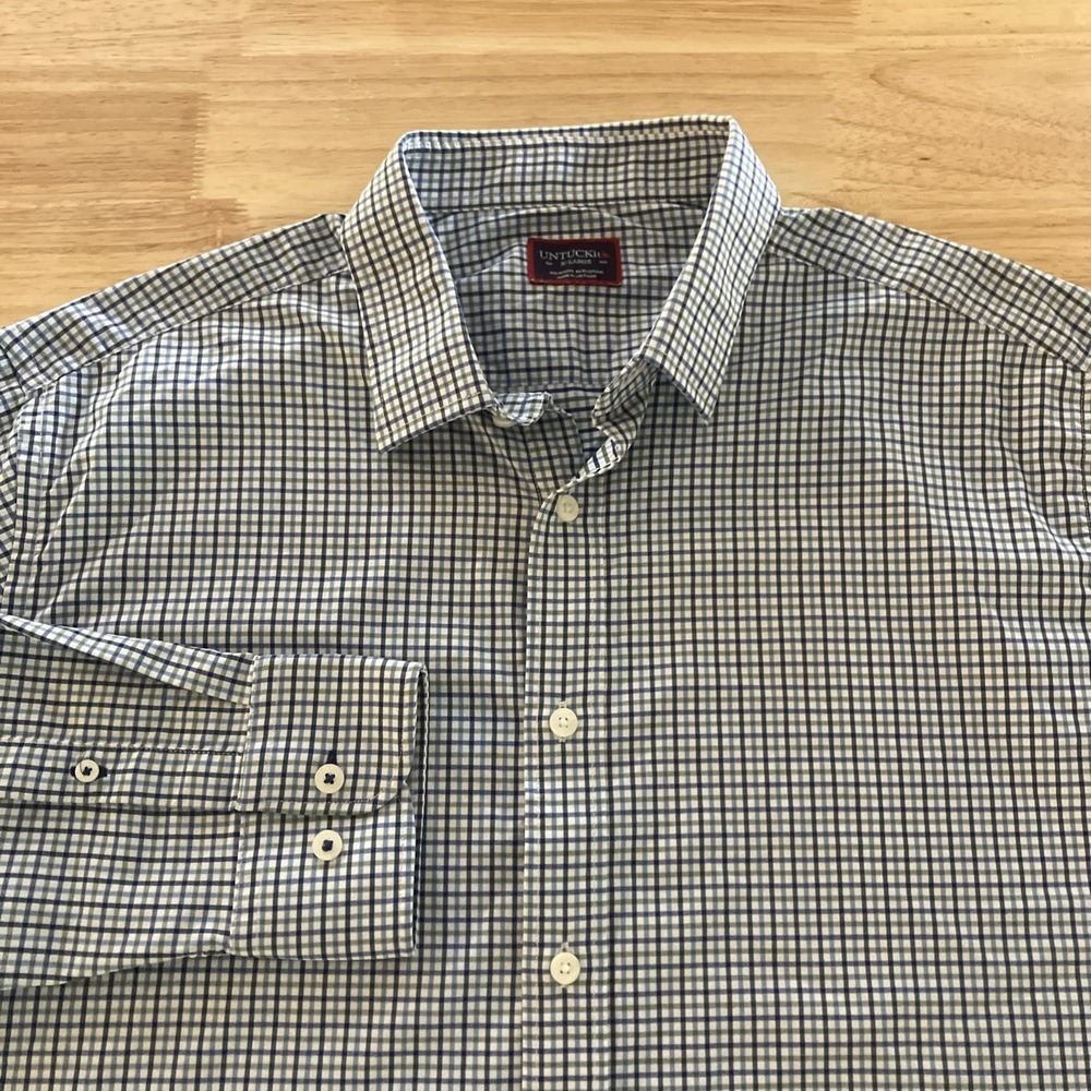 UNTUCKit Shirt Mens XL Blue Check Wrinkle Free Button Front Long Sleeve